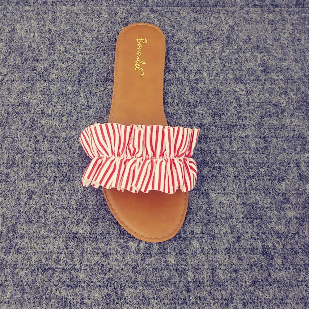 BONNIBEL Red & White Stripped Sandals